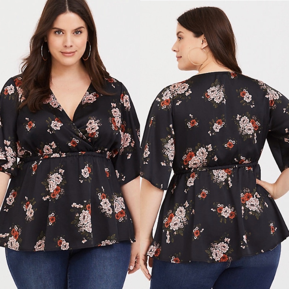 TORRID• surplice satin babydoll blouse